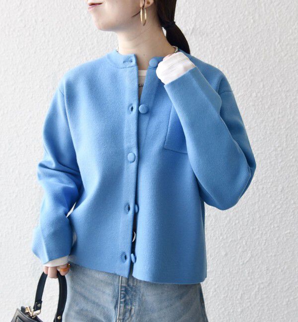 SHIPS any「SHIPS any: ミラノリブ ノーカラー ニット ジャケット カーディガン」|カーディガン|