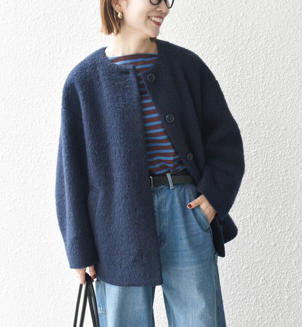 SHIPS any「SHIPS any: シャギー ノーカラー コクーン コート」|ノーカラーコート|