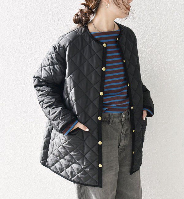 SHIPS any「Traditional Weatherwear: ARKLEY キルティング ミドル ノーカラー コート」|ノーカラーコート|ブラック