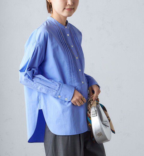 SHIPS for women「〈洗濯機可能〉ピンタック バンド カラー シャツ」|シャツ・ブラウス|サックスブルー