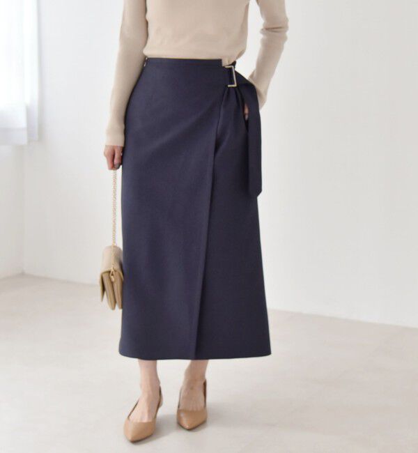 quaranciel「quaranciel:〈洗濯機可能〉デニムライク バックル ベルト ラップ スカート」|スカート|