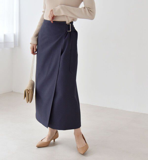 quaranciel「quaranciel:〈洗濯機可能〉デニムライク バックル ベルト ラップ スカート」|スカート|