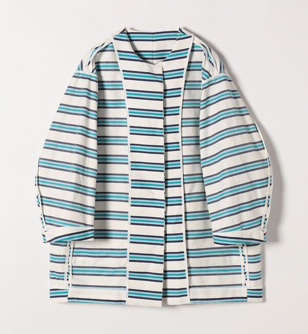 SHIPS any「SHIPS any:キャンバス ボーダー コクーン ノーカラー コート」|ノーカラーコート|