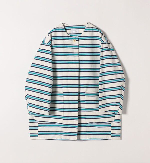 SHIPS any「SHIPS any:キャンバス ボーダー コクーン ノーカラー コート」|ノーカラーコート|