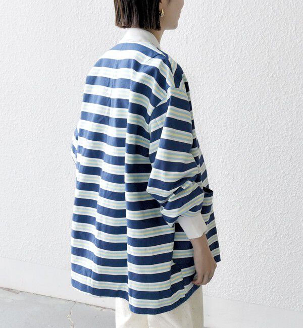 SHIPS any「SHIPS any:キャンバス ボーダー コクーン ノーカラー コート」|ノーカラーコート|