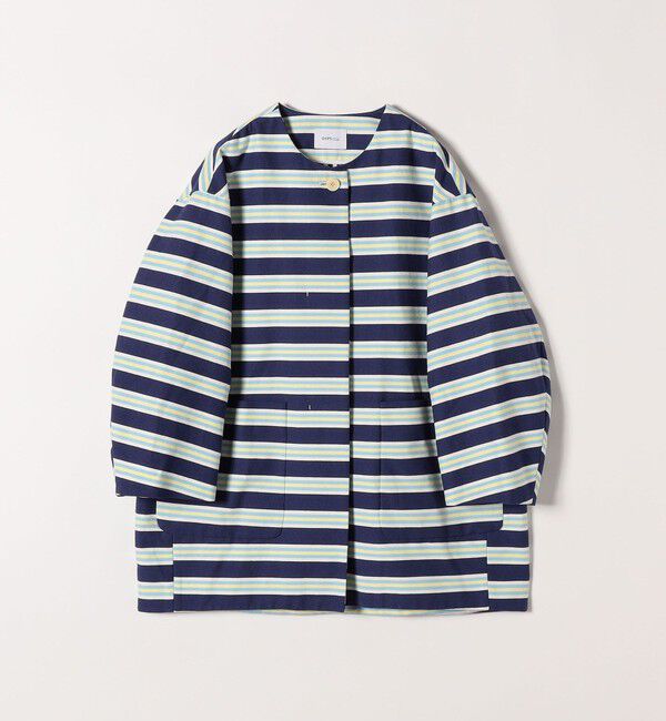 SHIPS any「SHIPS any:キャンバス ボーダー コクーン ノーカラー コート」|ノーカラーコート|