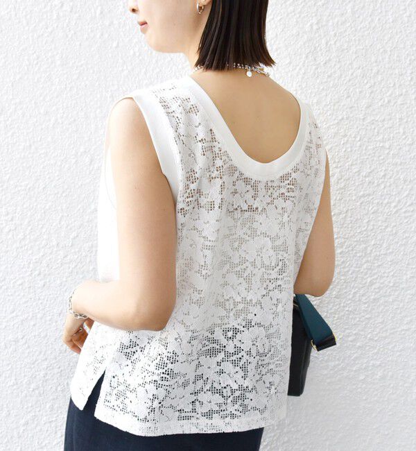 SHIPS for women「〈手洗い可能〉オーガニック コットン レース ノースリーブ プルオーバー」|タンクトップ|