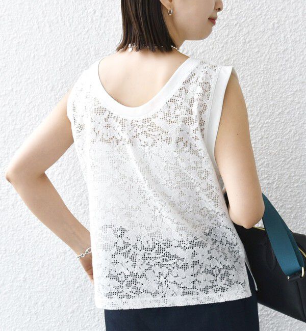 SHIPS for women「〈手洗い可能〉オーガニック コットン レース ノースリーブ プルオーバー」|タンクトップ|