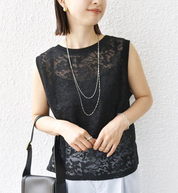 SHIPS for women「〈手洗い可能〉オーガニック コットン レース ノースリーブ プルオーバー」|タンクトップ|