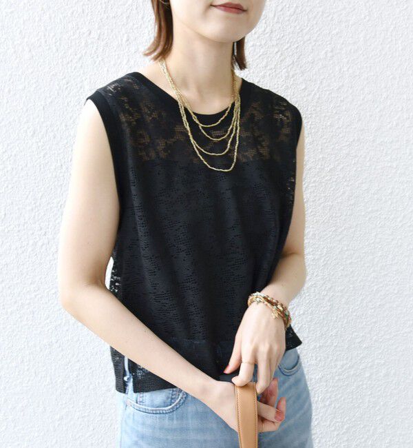 SHIPS for women「〈手洗い可能〉オーガニック コットン レース ノースリーブ プルオーバー」|タンクトップ|