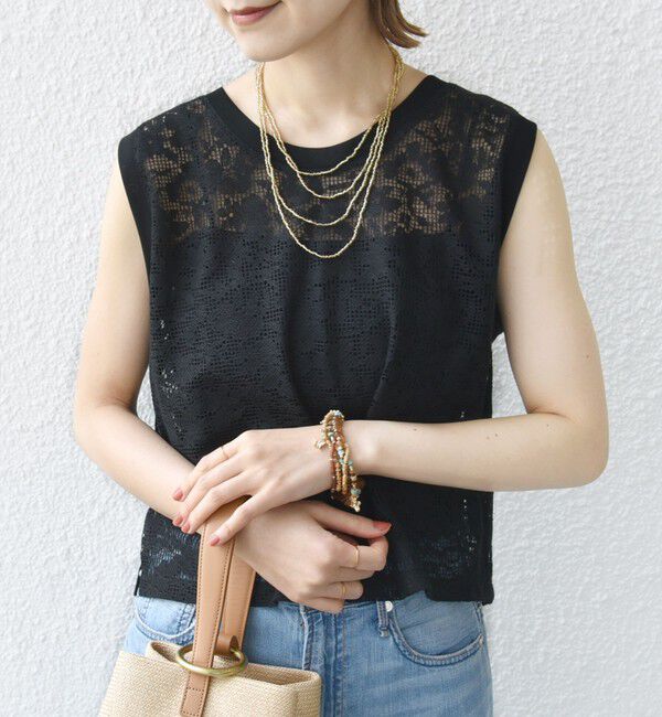 SHIPS for women「〈手洗い可能〉オーガニック コットン レース ノースリーブ プルオーバー」|タンクトップ|