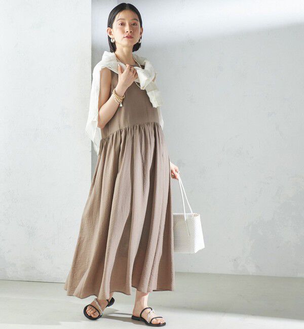 SHIPS for women「〈手洗い可能〉シルク混 シアー ノースリーブ ワンピース」|ワンピース|ライトブラウン