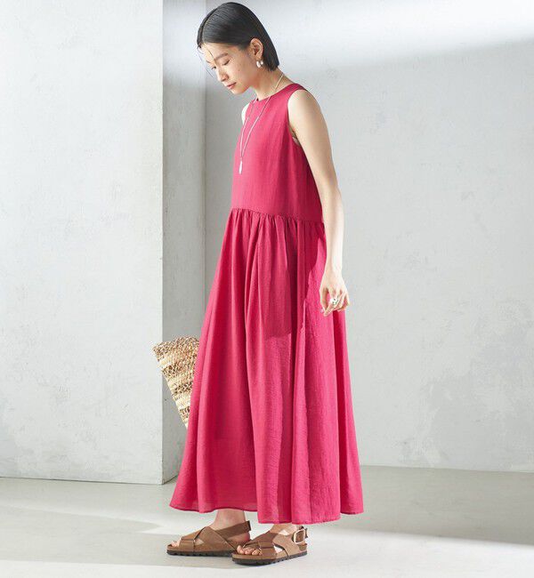 SHIPS for women「〈手洗い可能〉シルク混 シアー ノースリーブ ワンピース」|ワンピース|