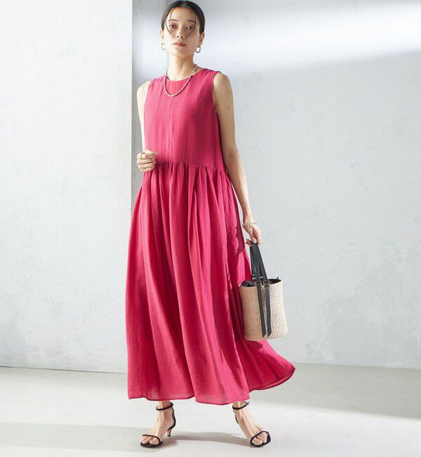 SHIPS for women「〈手洗い可能〉シルク混 シアー ノースリーブ ワンピース」|ワンピース|