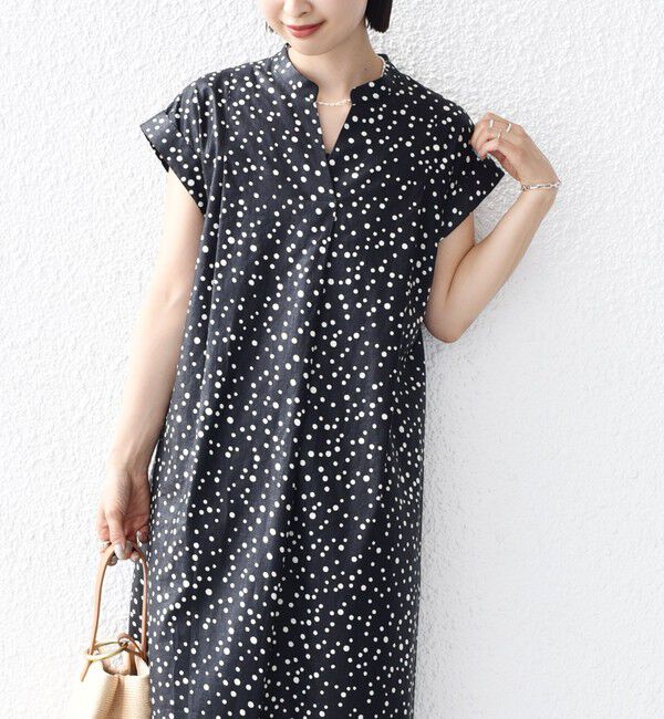 SHIPS for women「《予約》【WEB限定】〈手洗い可能〉リネン レーヨン コーティング ワンピース」|ワンピース|ブラック