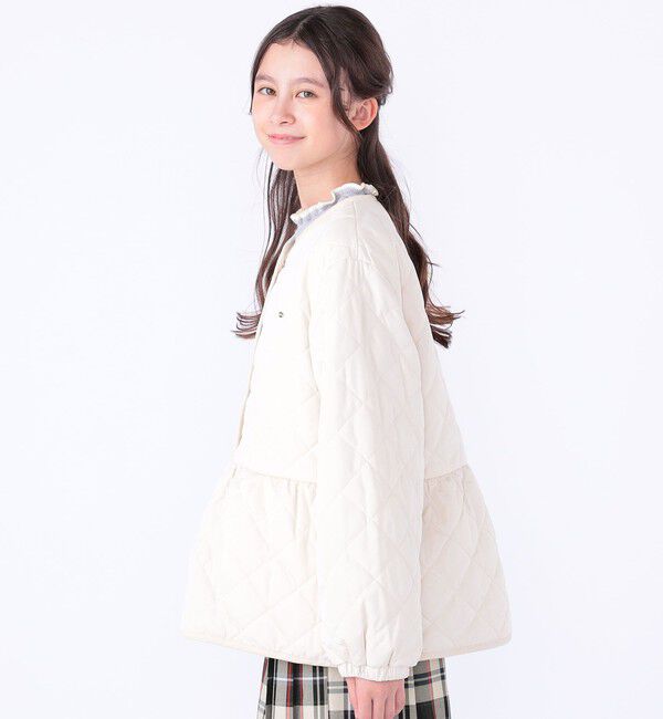 SHIPS KIDS「SHIPS KIDS:140～150cm /〈洗濯機可能〉 キルト ペプラム ジャケット」|ノーカラーコート|