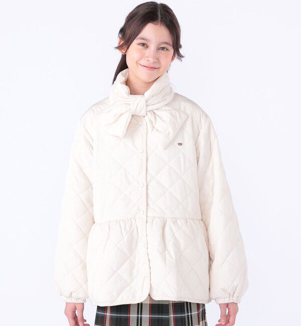 SHIPS KIDS「SHIPS KIDS:140～150cm /〈洗濯機可能〉 キルト ペプラム ジャケット」|ノーカラーコート|