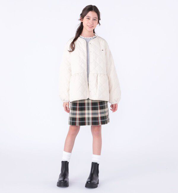 SHIPS KIDS「SHIPS KIDS:140～150cm /〈洗濯機可能〉 キルト ペプラム ジャケット」|ノーカラーコート|
