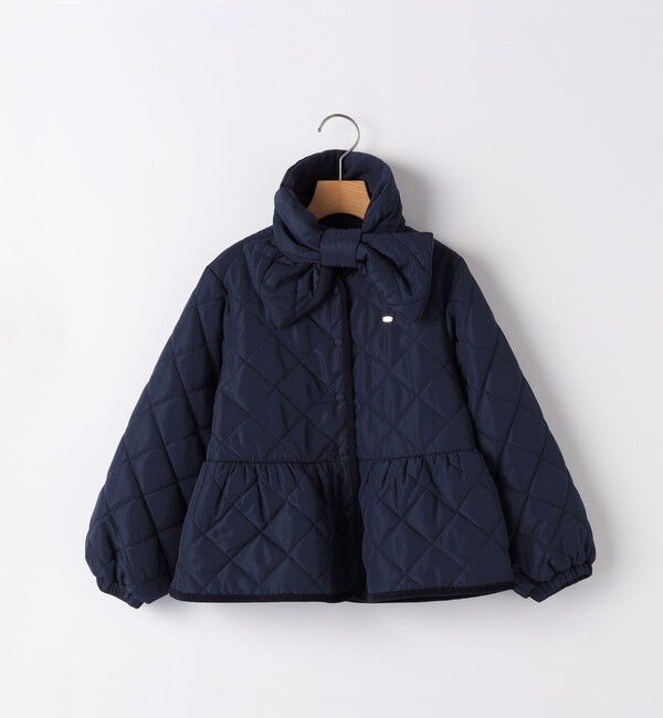 SHIPS KIDS「SHIPS KIDS:140～150cm /〈洗濯機可能〉 キルト ペプラム ジャケット」|ノーカラーコート|ネイビー