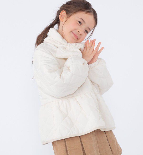 SHIPS KIDS「SHIPS KIDS:100～130cm /〈洗濯機可能〉 キルト ペプラム ジャケット」|ノーカラーコート|