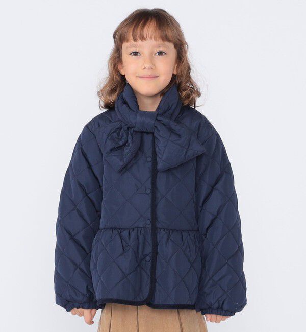 SHIPS KIDS「SHIPS KIDS:100～130cm /〈洗濯機可能〉 キルト ペプラム ジャケット」|ノーカラーコート|