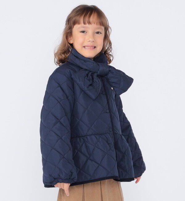 SHIPS KIDS「SHIPS KIDS:100～130cm /〈洗濯機可能〉 キルト ペプラム ジャケット」|ノーカラーコート|