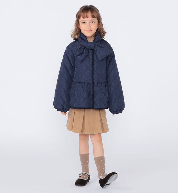 SHIPS KIDS「SHIPS KIDS:100～130cm /〈洗濯機可能〉 キルト ペプラム ジャケット」|ノーカラーコート|