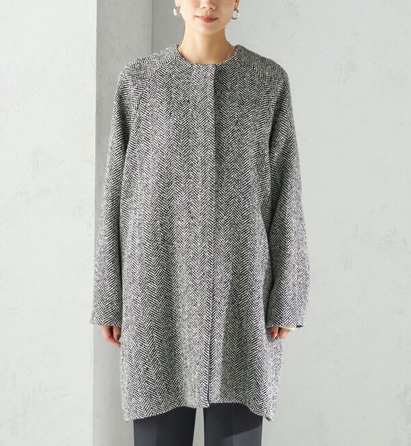 SHIPS for women「スパンコール ヘリンボーン ノーカラー コート」|ノーカラーコート|