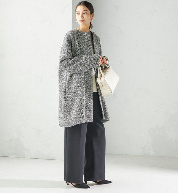 SHIPS for women「スパンコール ヘリンボーン ノーカラー コート」|ノーカラーコート|