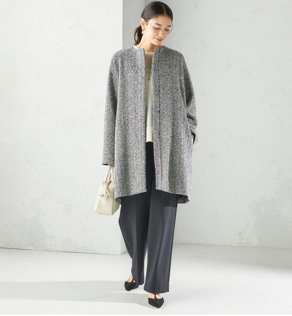 SHIPS for women「スパンコール ヘリンボーン ノーカラー コート」|ノーカラーコート|