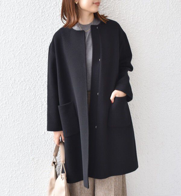 SHIPS Colors 「SHIPS Colors:SUPER100 ウール ノーカラー コート◇」|ノーカラーコート|ブラック