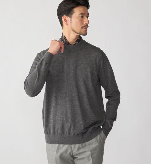 SHIPS「SHIPS:〈手洗い可能〉HANDFRAME 16ゲージ コットン/ウール モックネック ニット」|ニット・セーター|ダークグレー