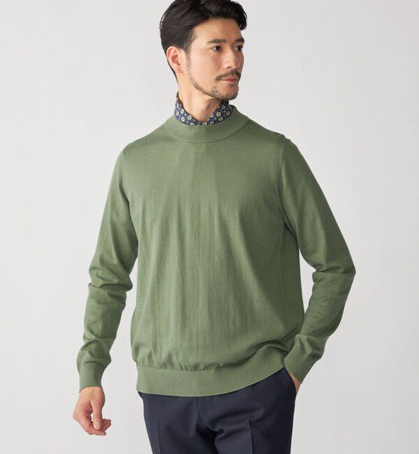 SHIPS「SHIPS:〈手洗い可能〉HANDFRAME 16ゲージ コットン/ウール モックネック ニット」|ニット・セーター|ダークグリーン