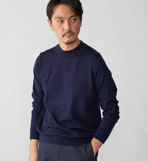 SHIPS「SHIPS:〈手洗い可能〉HANDFRAME 16ゲージ コットン/ウール モックネック ニット」|ニット・セーター|ネイビー