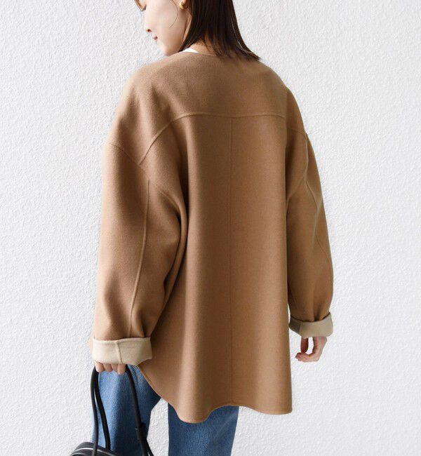SHIPS for women「セミ 梳毛 配色 リバー ノーカラー コート」|ノーカラーコート|