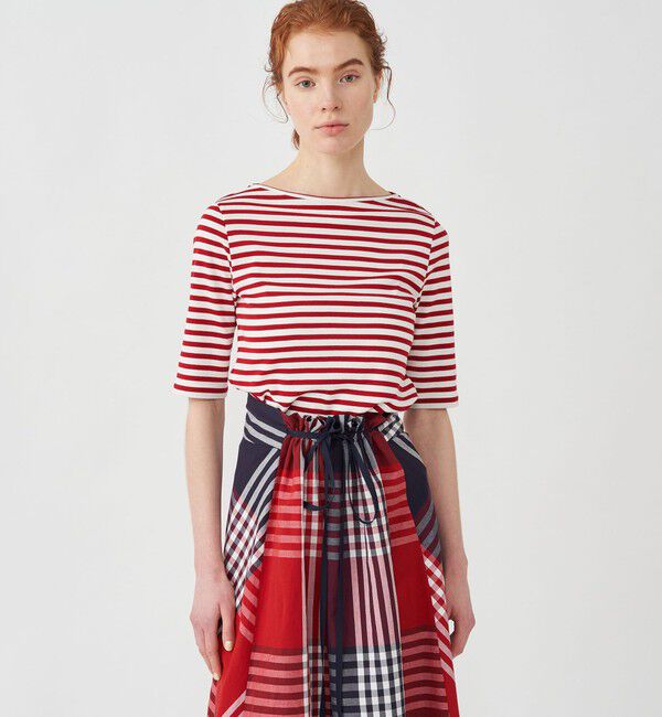 TOMORROWLAND collection「マリンボーダー ボートネックプルオーバー」|Tシャツ・カットソー|36 レッド系