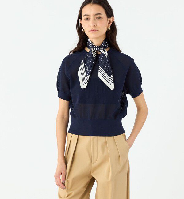 MACPHEE「コットンメッシュ ハーフスリーブプルオーバー」|ニット・セーター|