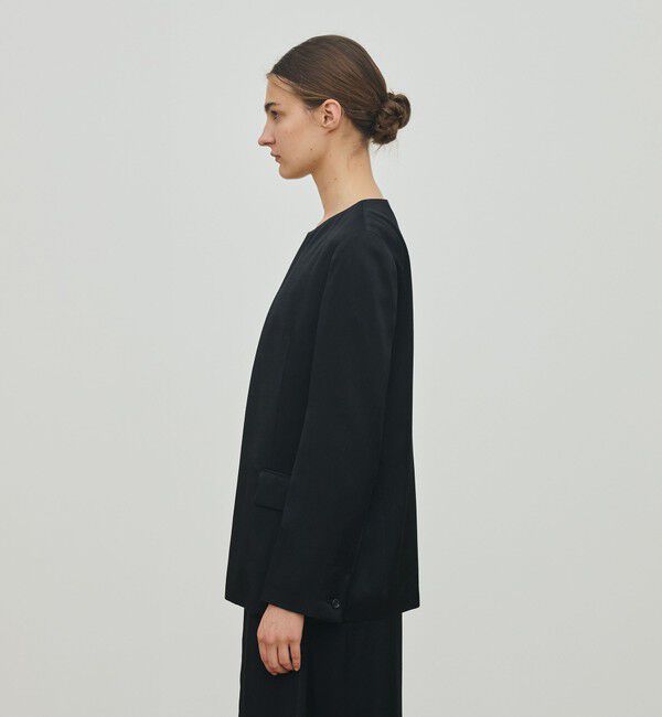 DES PRES「レーヨンサテン クルーネックジャケット」|ノーカラージャケット|