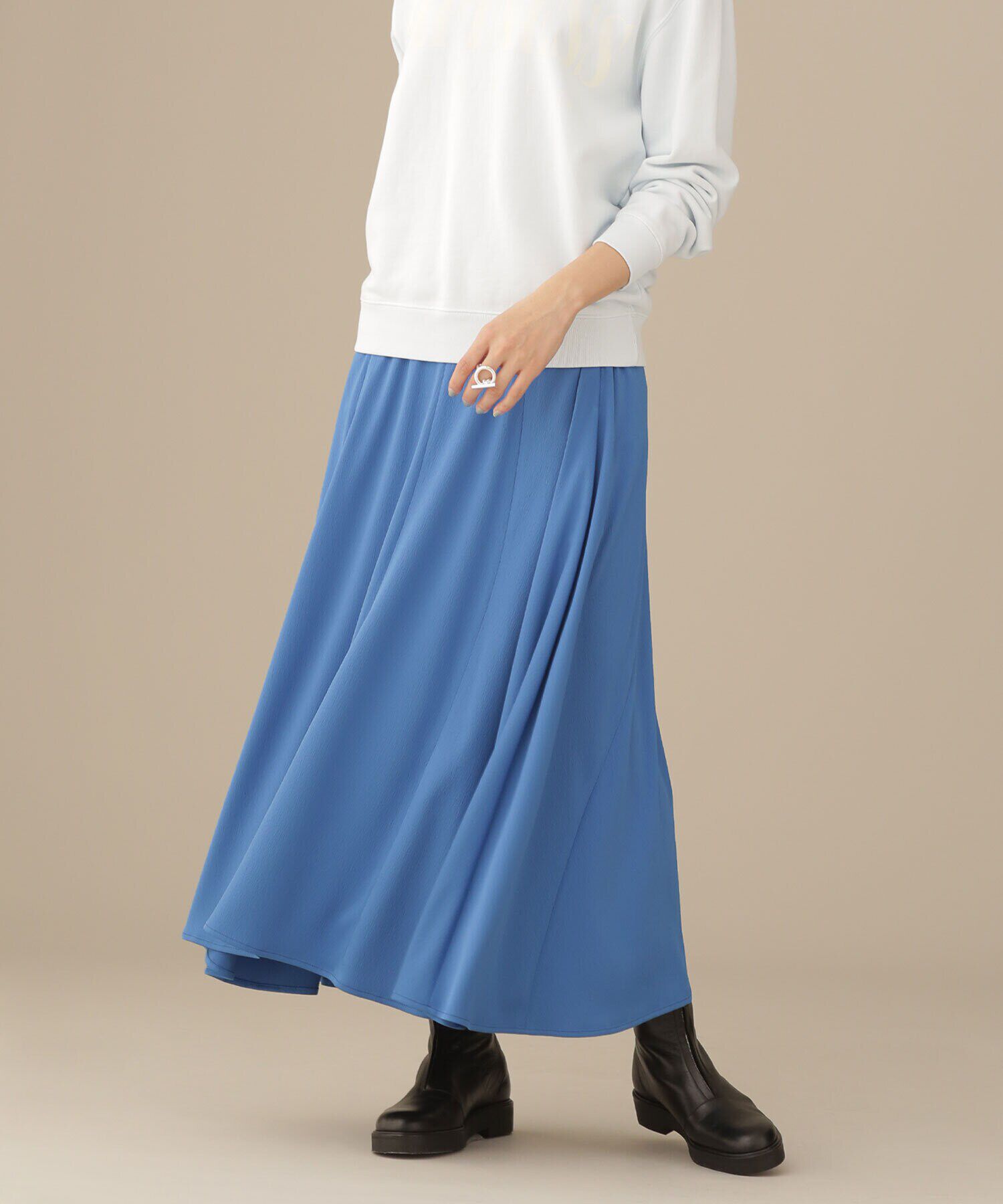 nano･universe「LB.03/エスカルゴ切り替えサテンスカート」|スカート|ブルー