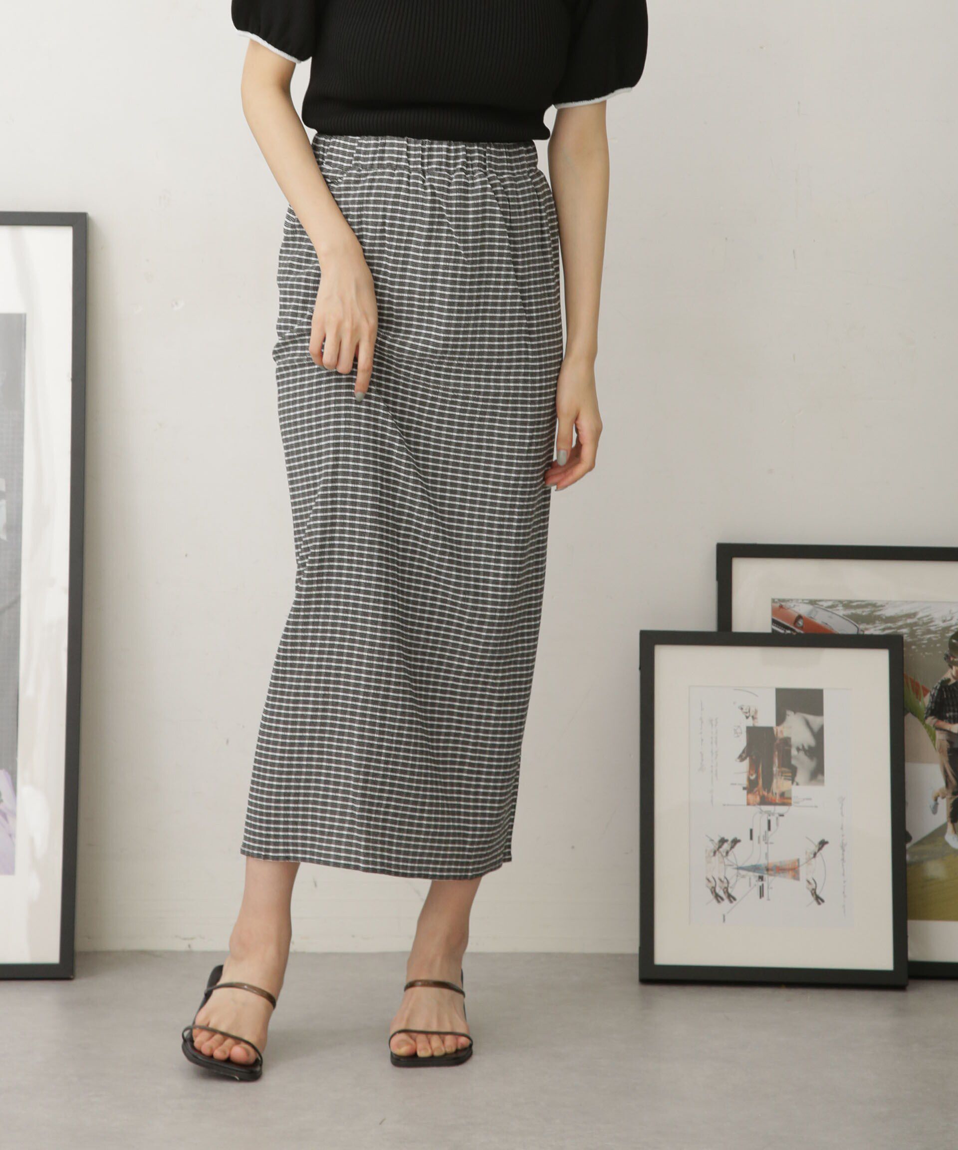 nano･universe「LB.04/カットジャガードスカート (セットアップ可)」|スカート|ブラック