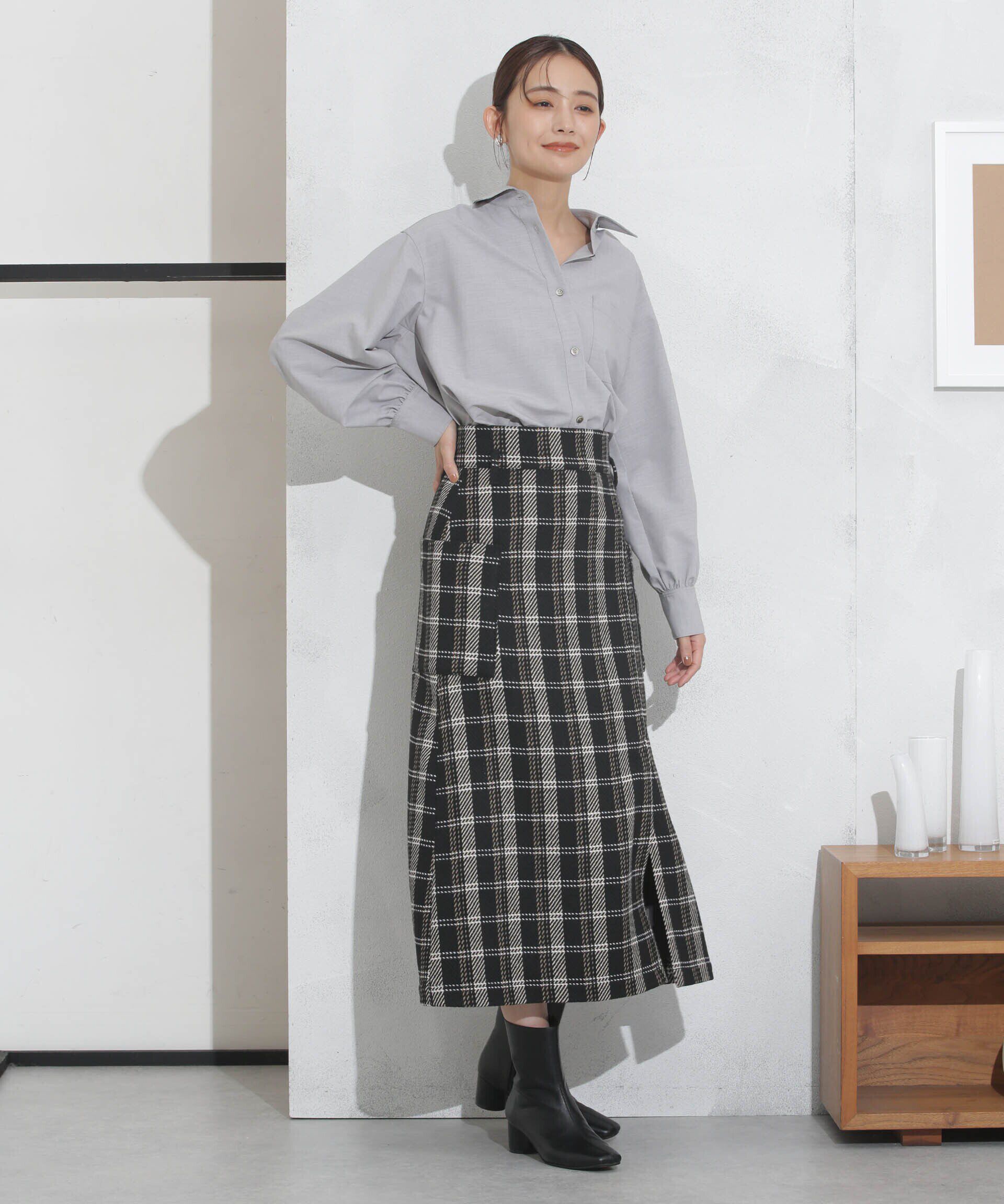 nano･universe「ポケットチェックスカート」|スカート|