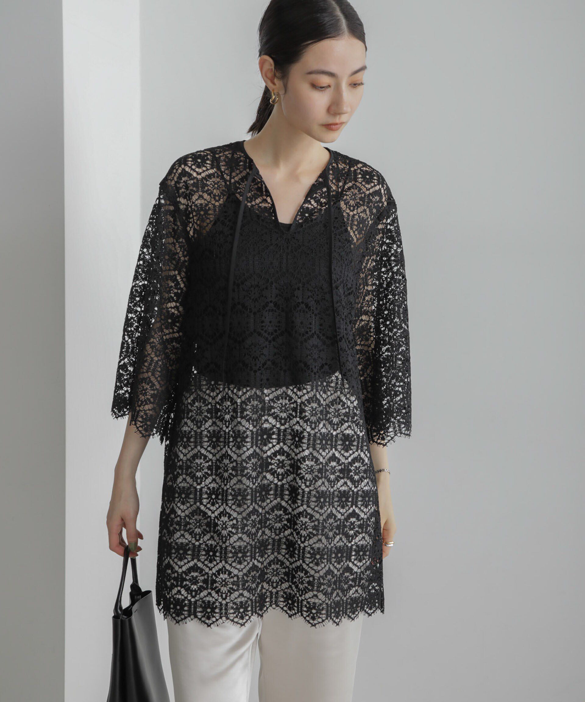 nano･universe「クロシェタイルレースチュニックブラウス(セットアップ可)」|シャツ・ブラウス|