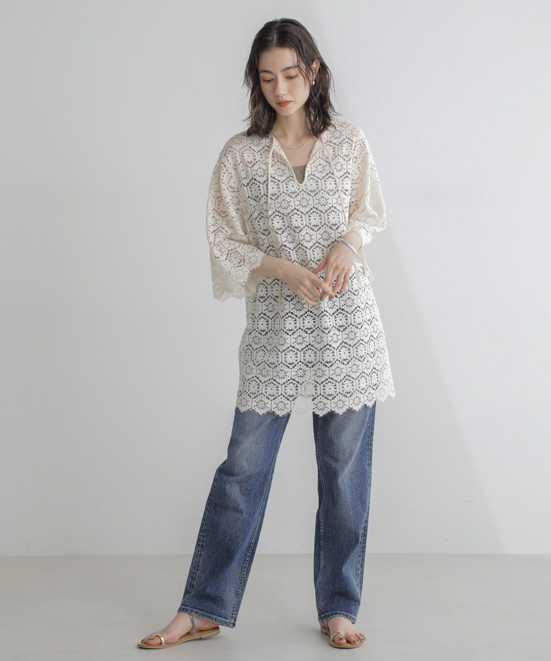 nano･universe「クロシェタイルレースチュニックブラウス(セットアップ可)」|シャツ・ブラウス|