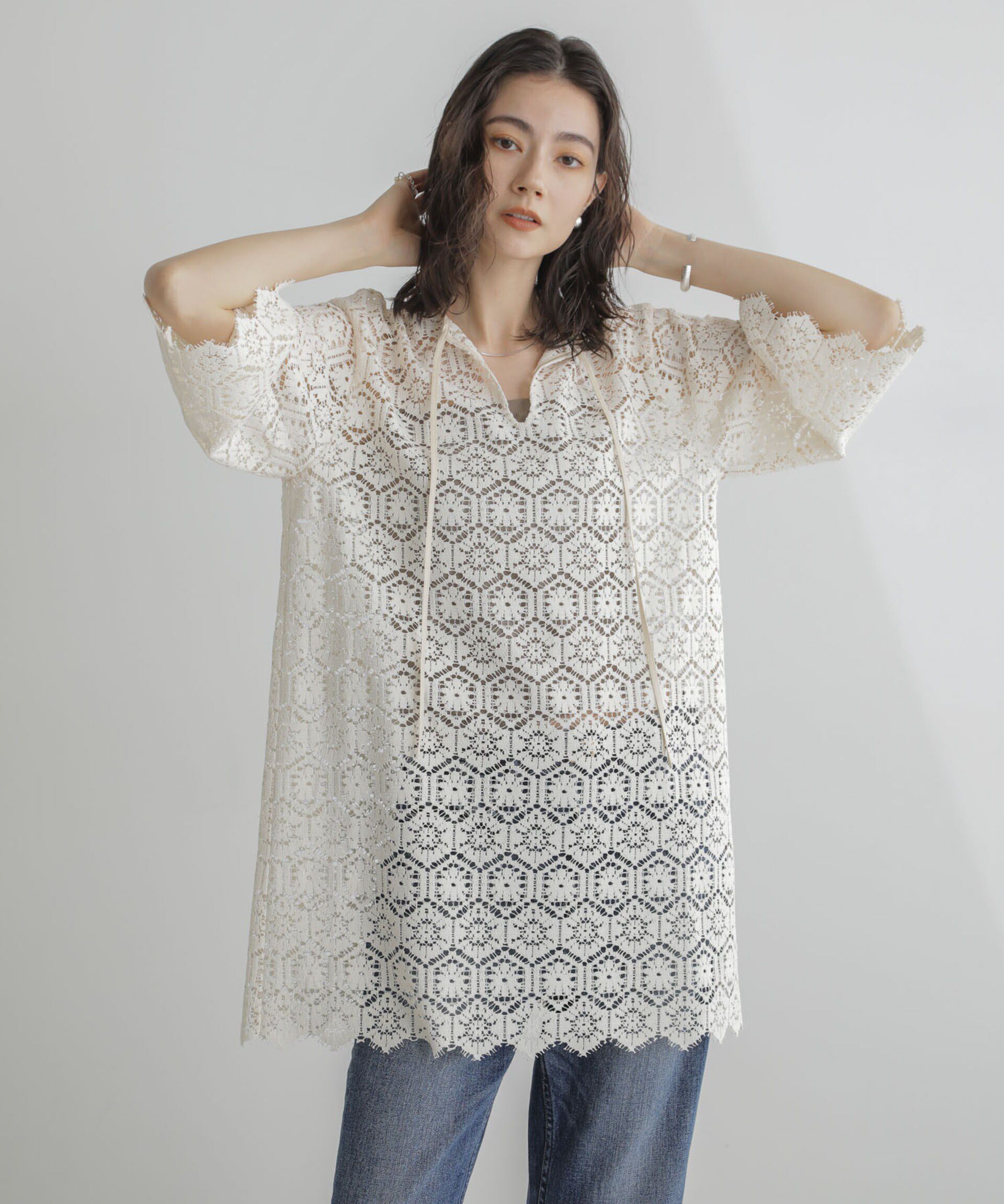 nano･universe「クロシェタイルレースチュニックブラウス(セットアップ可)」|シャツ・ブラウス|