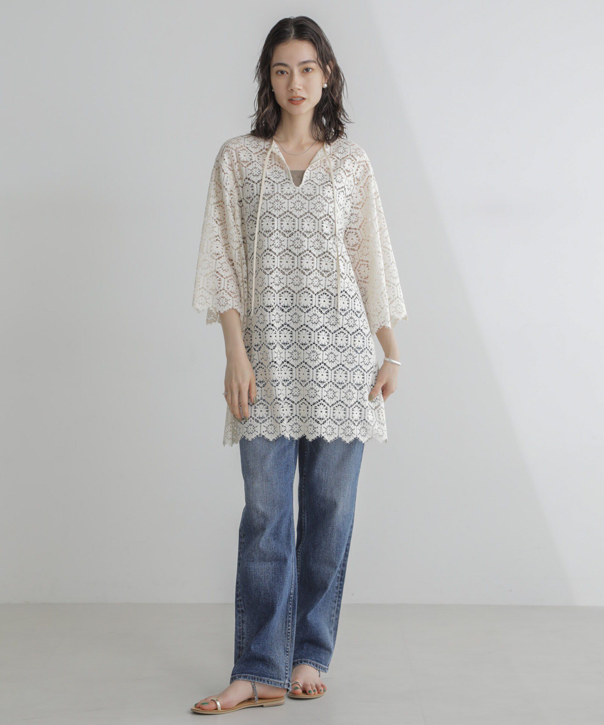 nano･universe「クロシェタイルレースチュニックブラウス(セットアップ可)」|シャツ・ブラウス|