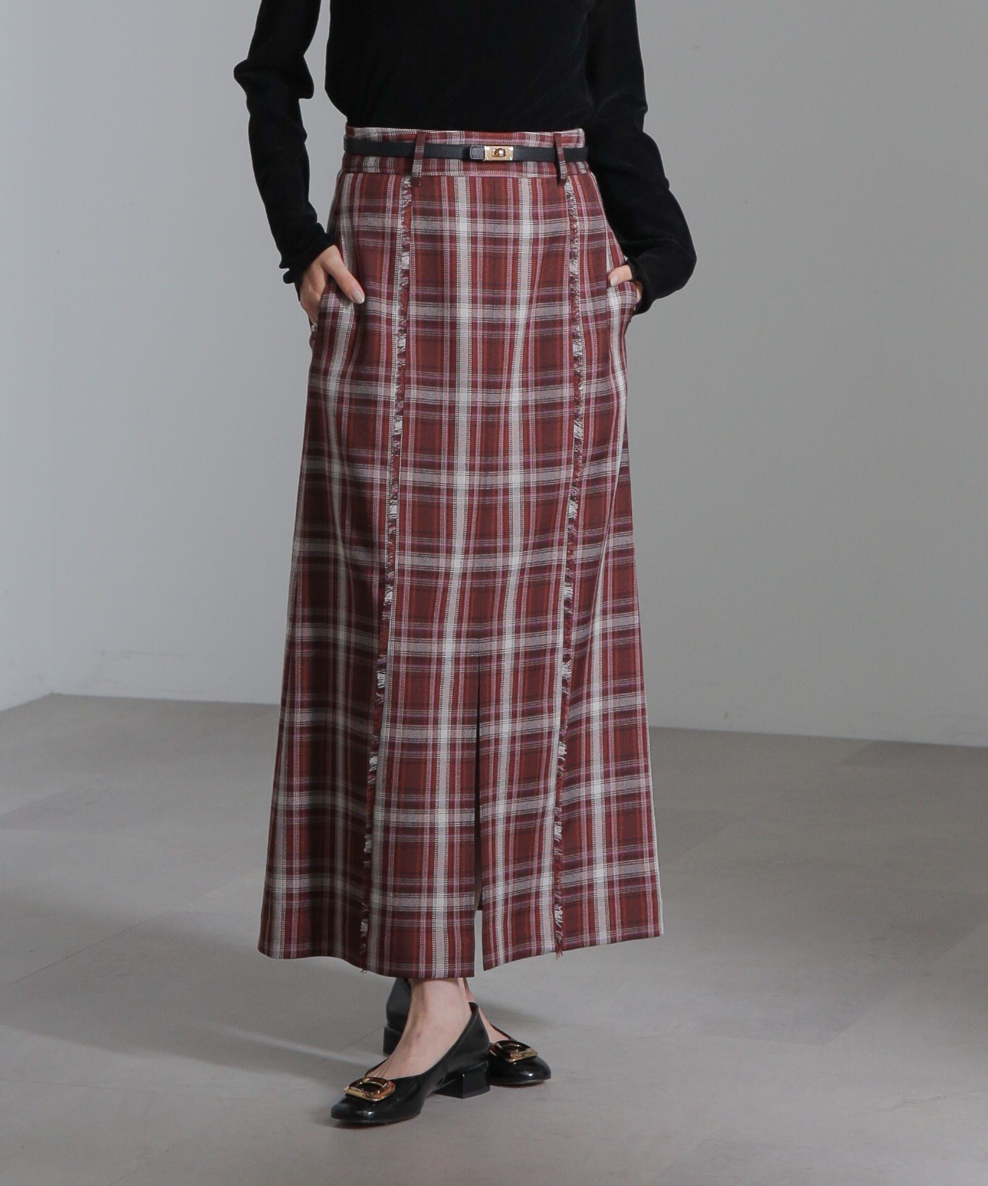 nano･universe「チェックスリットロングスカート」|スカート|