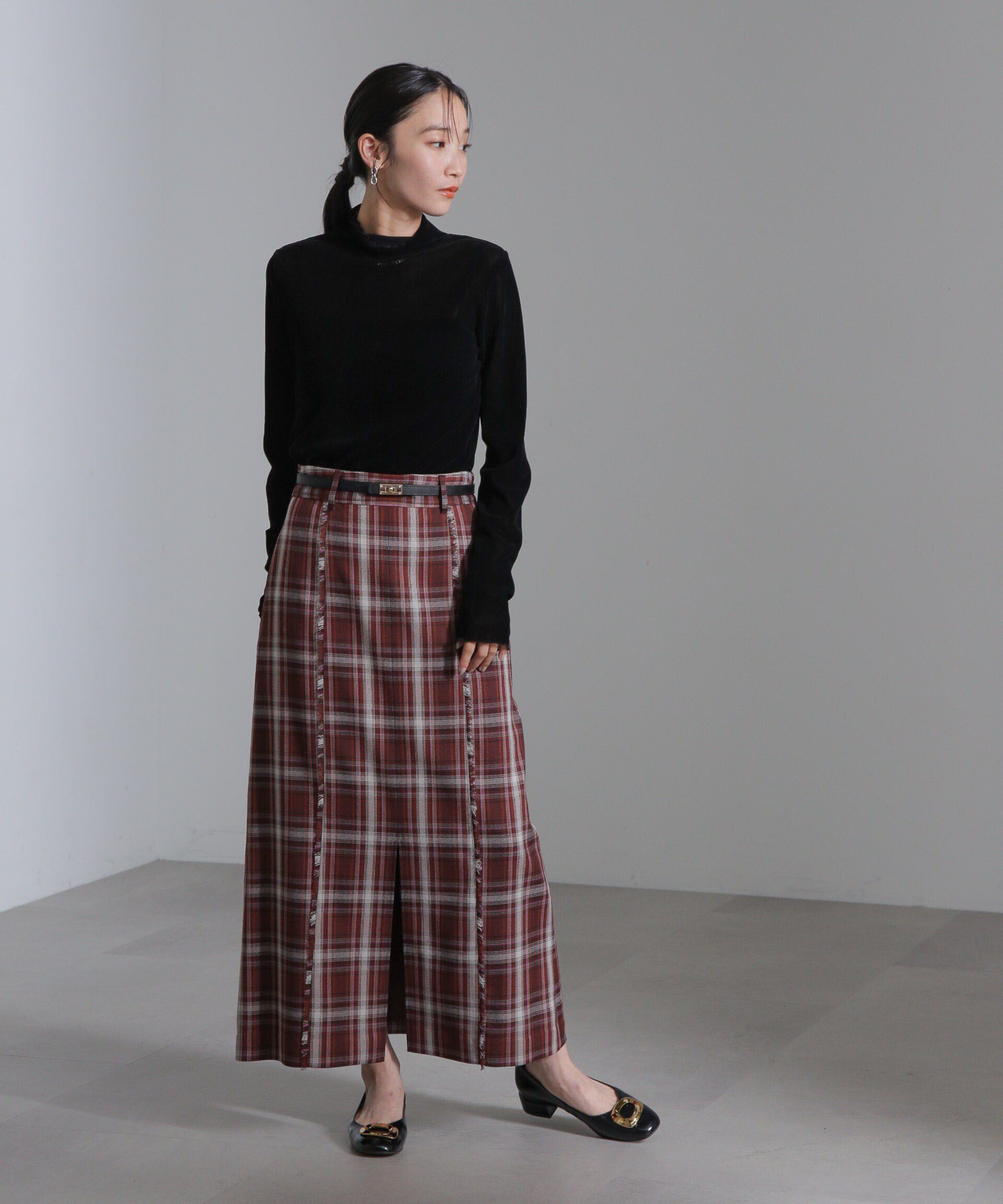nano･universe「チェックスリットロングスカート」|スカート|