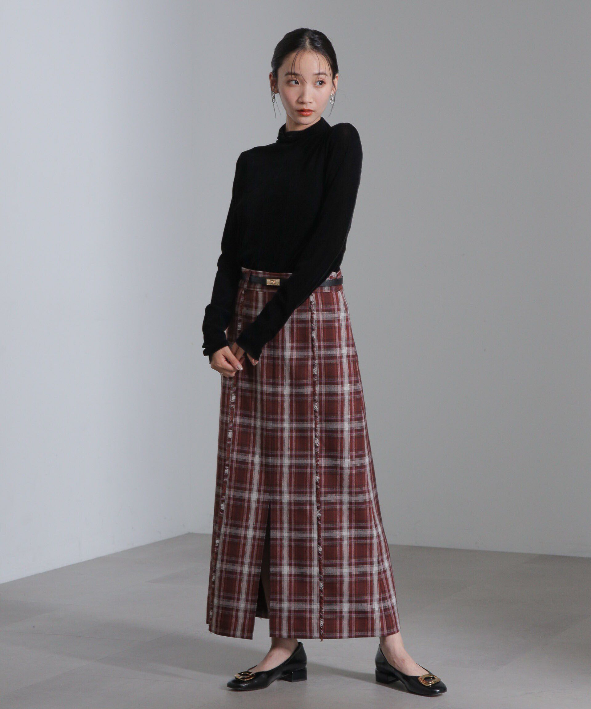 nano･universe「チェックスリットロングスカート」|スカート|