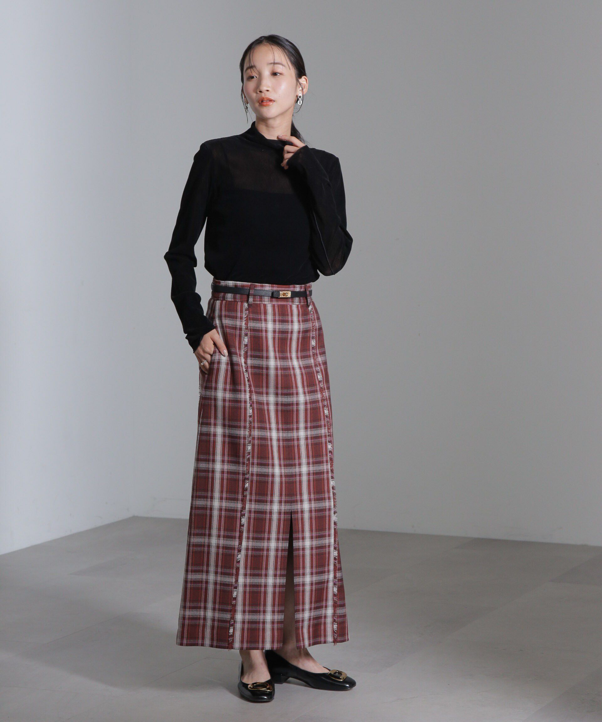 nano･universe「チェックスリットロングスカート」|スカート|