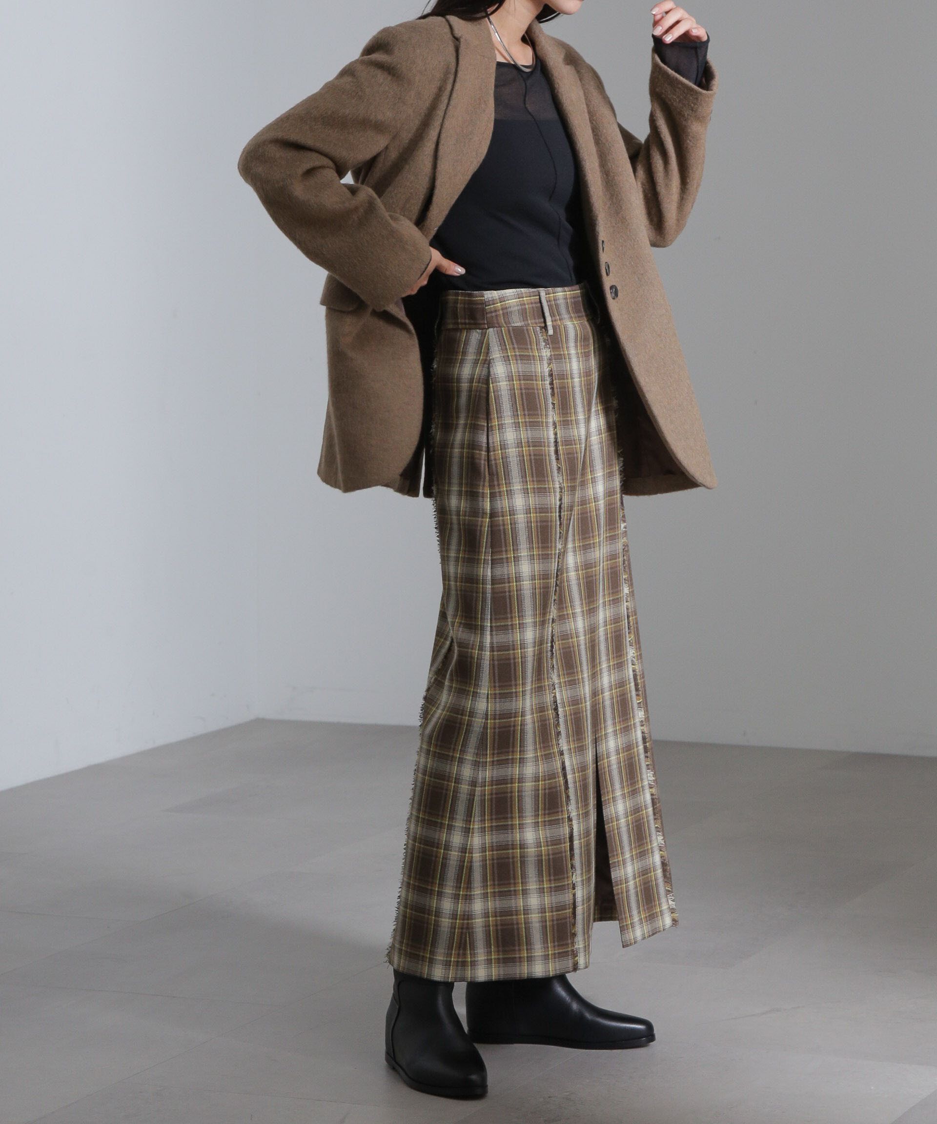 nano･universe「チェックスリットロングスカート」|スカート|